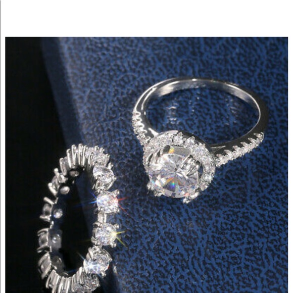 New 2 PC Set 925 Silver Sapphire Ring - Picture 3 of 7